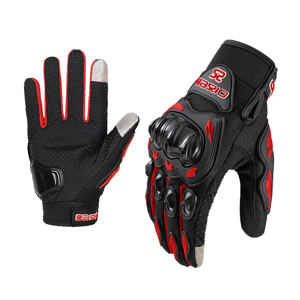 (-L) Summer Breathable Full Finger Motorcycle Gloves Non-Slip Wear-Resistant Motocross Racing Gloves Touch Screen Moto Biker Gloves Red 6928631970391