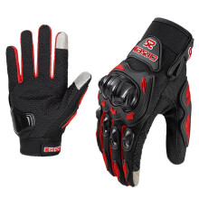 (Red-XL) Summer Breathable Full Finger Motorcycle Gloves Non-slip Wear-resistant Motocross Racing Gloves Touch Screen Moto Biker Gloves