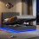 (Grey ) Ottoman 5ft King Bed with LED Lighting, PU Leather 1