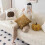(Gold) Embossed Velvet Throw Filled Cushion 6