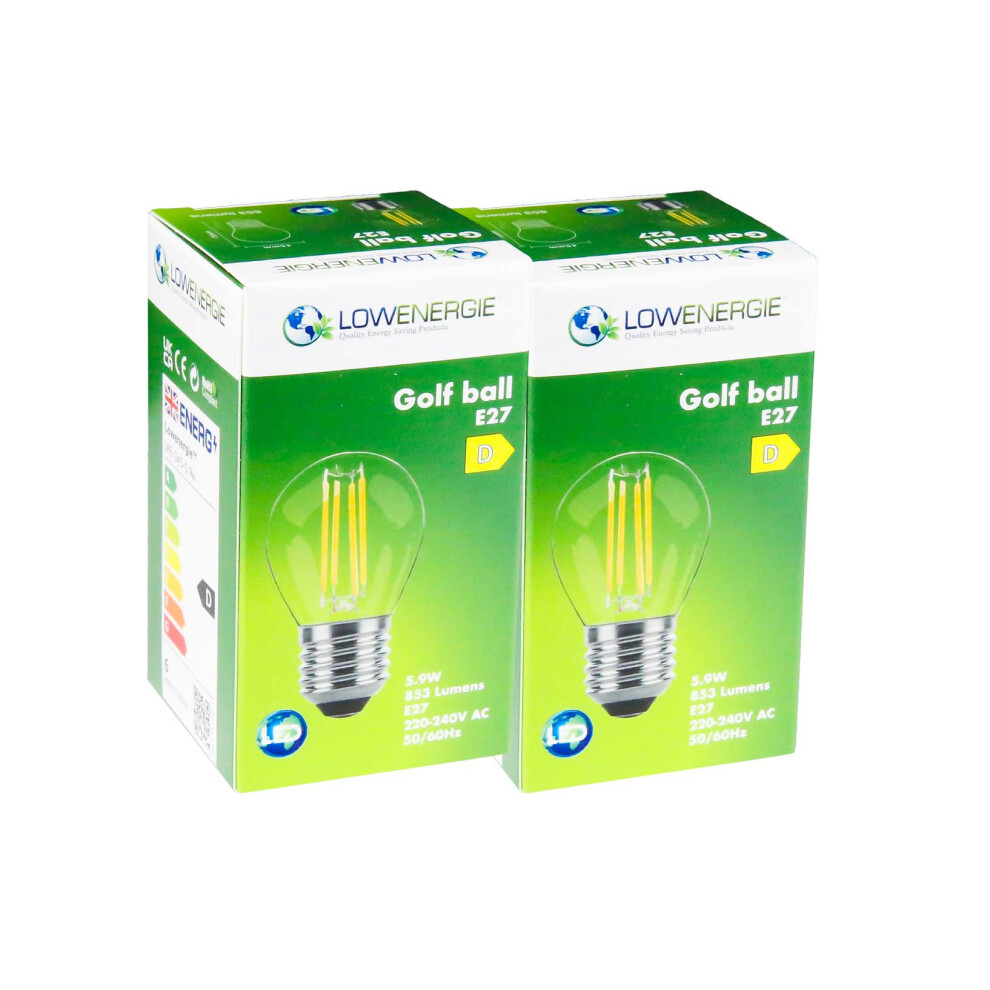 (2 Pack) LED Filament Light Bulb G45 Golf Ball E27 Screw 5.9w equiv brightness 80w Warm White Mini Globe 2700K Chandelier Energy Saving