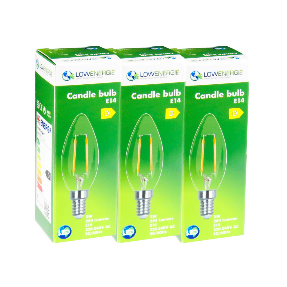 (3 Pack) LED Filament Light Bulb C37 Candle Bulb E14 Screw 2.0w equiv brightness 30w Warm White 2700K Chandelier Energy Saving-image-OPC-PDQWQHG-NEW
