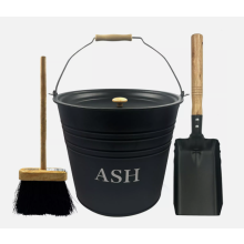 Metal Ash Bucket Lid Brush Shovel Hot Fire Coal Fireplace Container