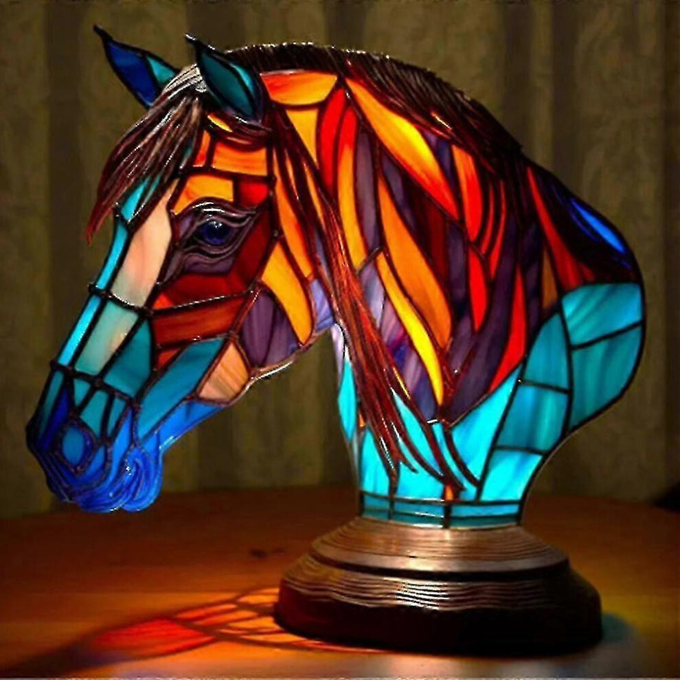 Konhill (Horse, One Size) Animal Table Lamp Stained Glass Stained Night Retro Desk Lamps Xmas Gift 2024 Light