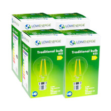 (4 Pack) LED Filament Light Bulb A60 GLS Traditional Bulb B22 Bayonet 4.5w equiv brightness 60w Warm White 2700K Energy Saving