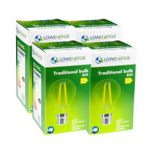 (4 Pack) LED Filament Light Bulb A60 GLS Traditional Bulb B22 Bayonet 6.6w equiv brightness 100w Warm White 2700K Energy Saving