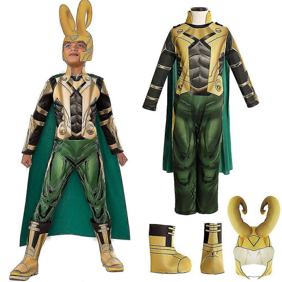 (XL) Loki Jumpsuit Cape Mask Helmet Fancy Dress Carnival Cosplay Costume Prop