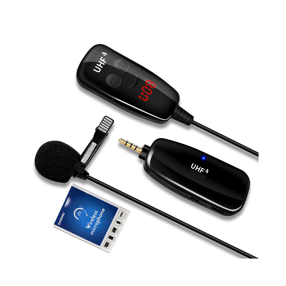 Wireless Lavalier Microphone Mini Portable Lapel Collar Clip-on Mic with Receiver Transmitter for Live Interview DSLR
