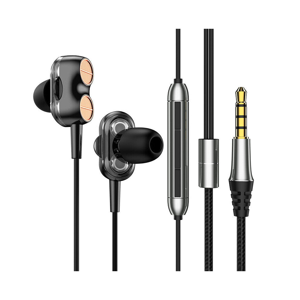 (Black) Wired Earphone Dual Dynamic 7.1 Surround Sound Bass Noise Reduction In-Ear Earbuds 3.5MM Sports Music Gaming Headphones With Mic