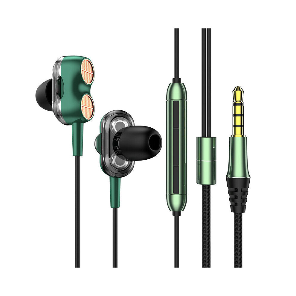 (Green) Wired Earphone Dual Dynamic 7.1 Surround Sound Bass Noise Reduction In-Ear Earbuds 3.5Mm Sports Music Gaming Headphones With Mic Green 6112212290422