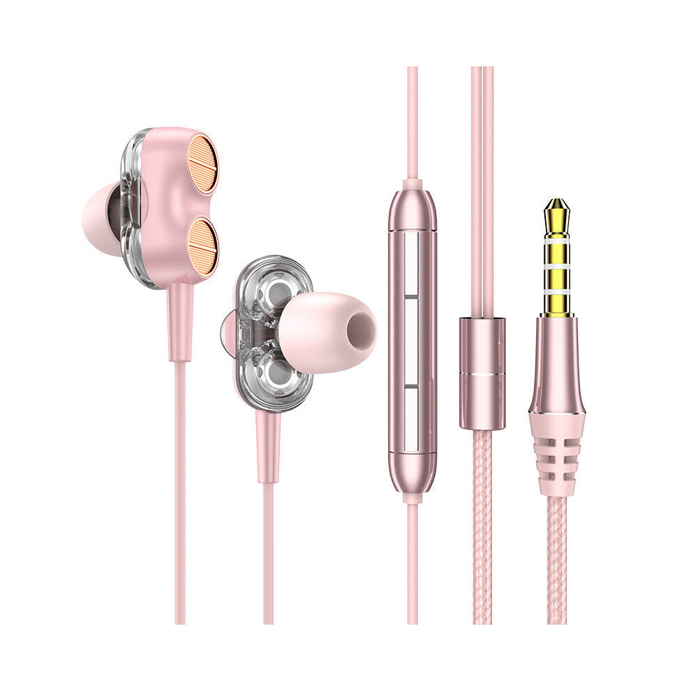 (Pink) Wired Earphone Dual Dynamic 7.1 Surround Sound Bass Noise Reduction In-Ear Earbuds 3.5Mm Sports Music Gaming Headphones With Mic Pink 6112212290439