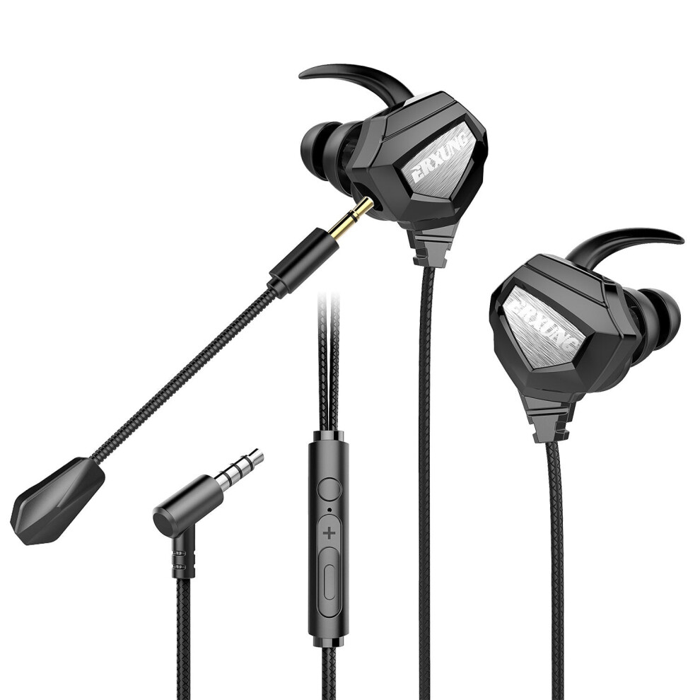 Greenzech ( & Silver) Wired Gaming Earphone Strereo Dual Dynamic Noise Reduction In-Ear Earbuds 3.5Mm Live Gamer Headset With Detachable Mic For Computer P Black/Silver