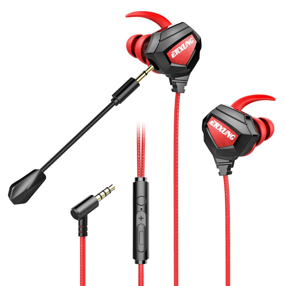 ( & Red) Wi Gaming Earphone Strereo Dual Dynamic Noise Reduction In-Ear Earbuds 3.5Mm Live Gamer Headset With Detachable Mic For Computer Pc C Black/Red 6112212289891