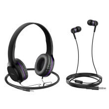 (Purple) Universal Music Set of Wired Headphone With 3.5mm Earphone With Mic for PC Computer Phone