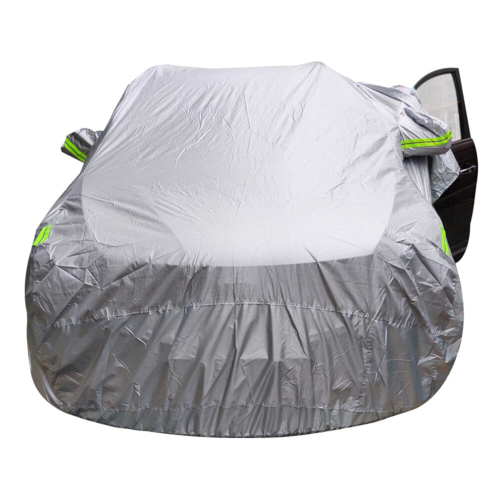 (L) Universal SUV Full Car Cover Outdoor Waterproof Sun Rain Snow Protection UV Auto Case Cover Umbrella Silver