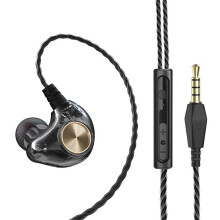 (Black) In-Ear Wired Headset Subwoofer 3.5mm Bass Stereo Earbuds Earphones with Microphone