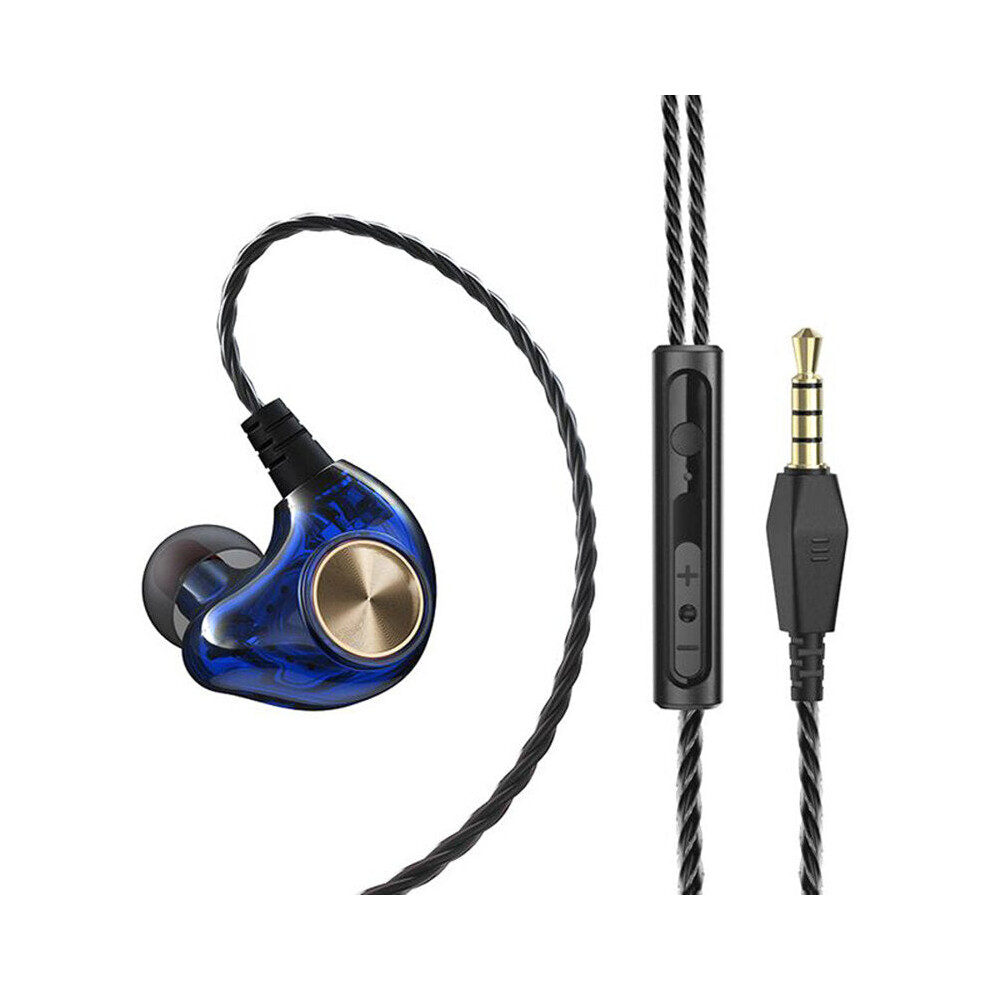 (Blue) In-Ear Wired Headset Subwoofer 3.5mm Bass Stereo Earbuds Earphones With Microphone