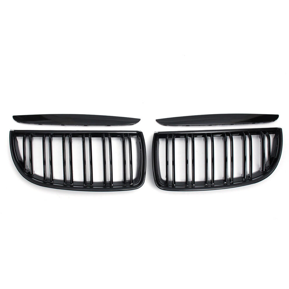 Pair Gloss Black Double Slat Sport Kidney Grille Grill Set