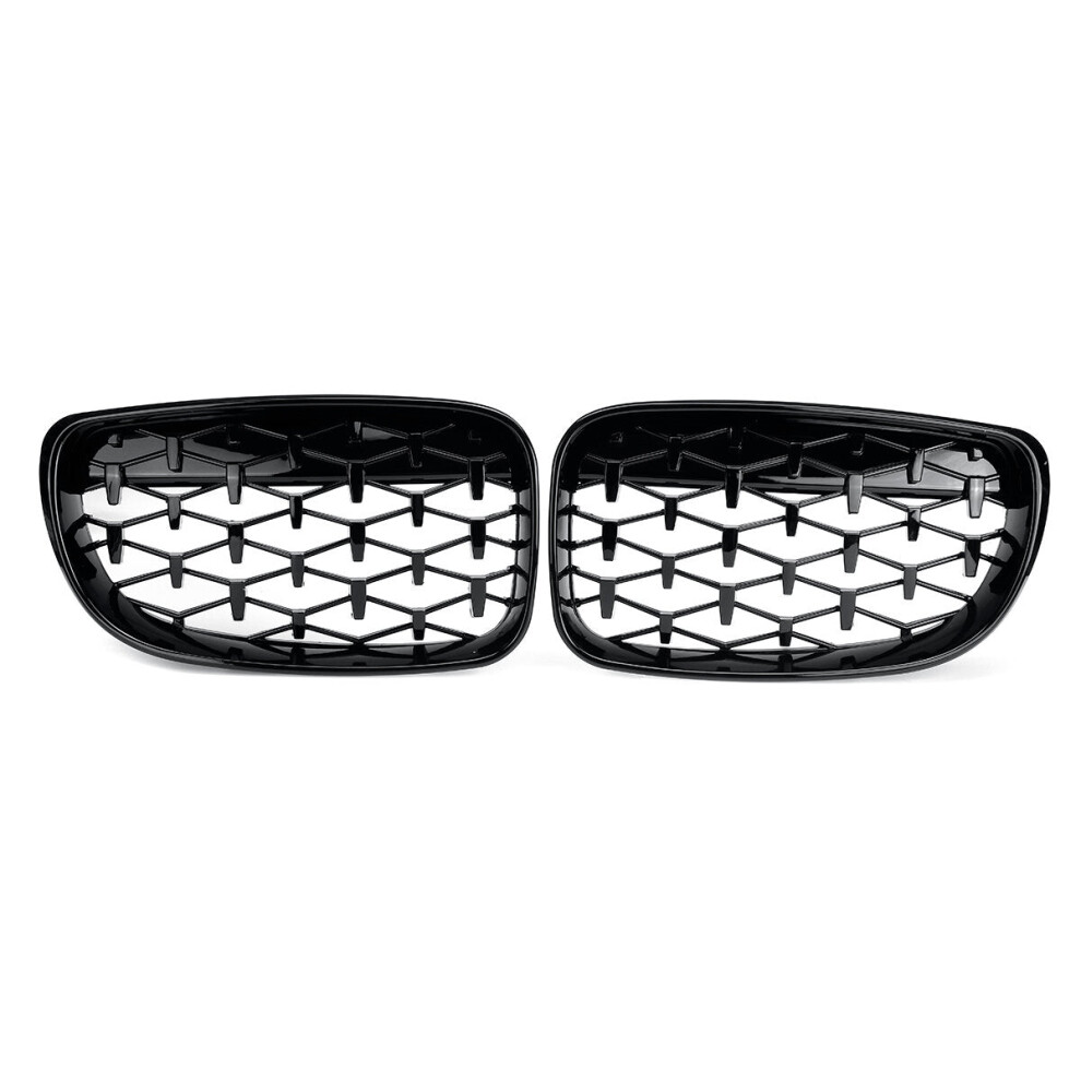 Pair Glossy Black Car Front Kidney Grill Grilles Diamond Style For BMW 1 Series