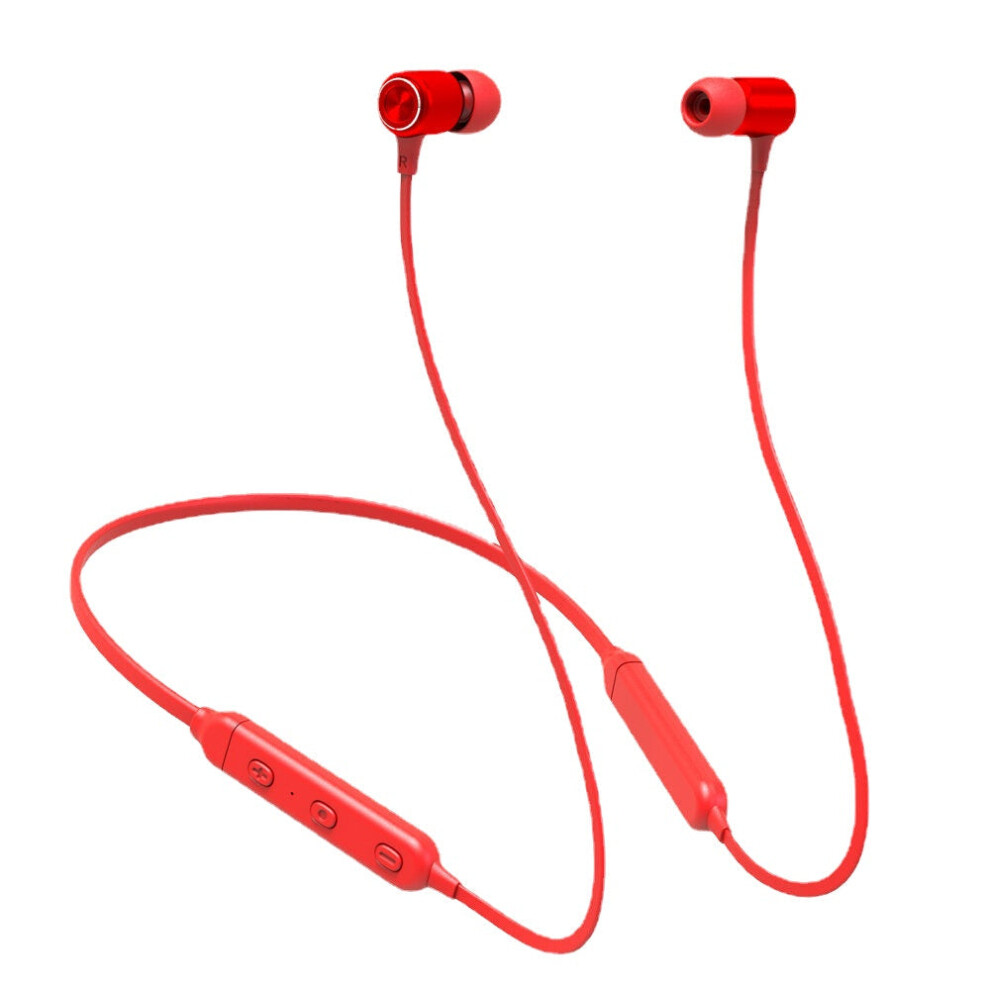 (Red) In-Ear Sports Headphones Bluetooth Wireless Noise Reduction Neckband Earphone With Mic