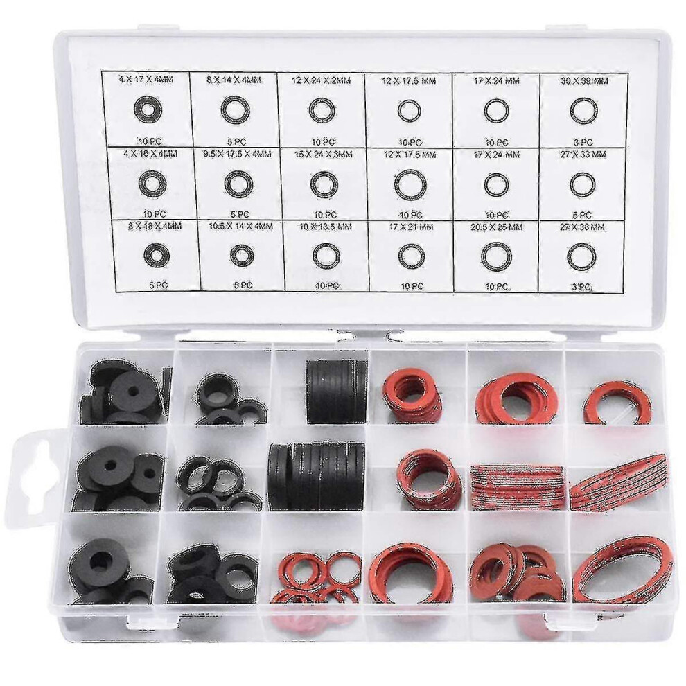 141 Pcs Rubber Washer And Fiber Gasket, 18 Sizes Faucet Gasket, Flat Washer Ring, Plumbing Flat Gasket For Faucet, Valve, Pump 3247719443781