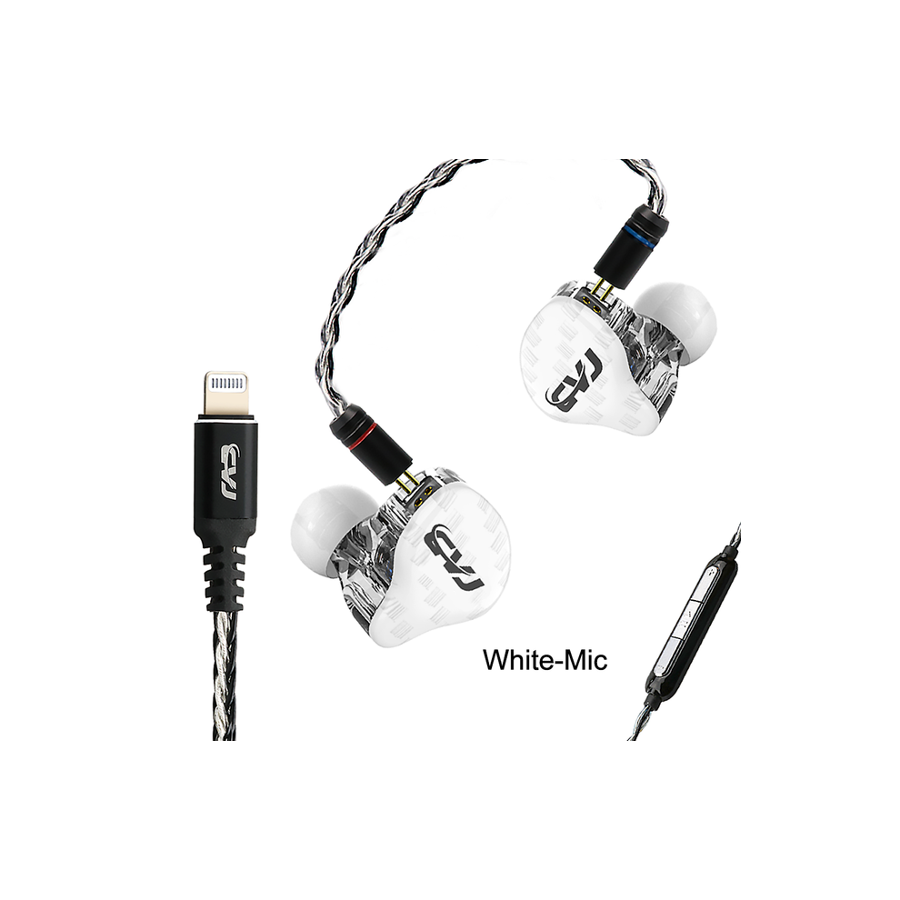 (, With Mic) Certified For Lightning Earphones Socket 1Dd + 1Ba Stereo Bass Headsets With Microphone White 6112212291368
