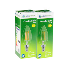 (2 Pack) LED Filament Light Bulb C37 Candle Bulb E14 Screw Warm White 2700K Band D Energy Saving
