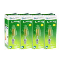 (4 Pack) LED Filament Light Bulb C37 Candle Bulb E14 Screw Warm White 2700K Band D Energy Saving