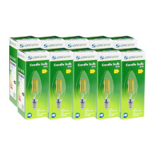 (10 Pack) LED Filament Light Bulb C37 Candle Bulb E14 Screw Warm White 2700K Band D Energy Saving