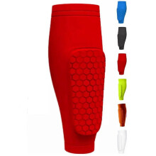(S, red) Shin Defender KidsShindefender Compression Sleeve with Honeycomb Pads