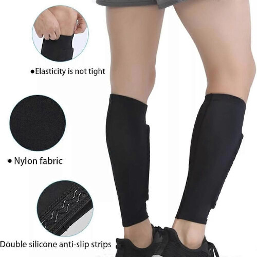 (L, black) Shin Defender KidsShindefender Compression Sleeve with Honeycomb Pads 1
