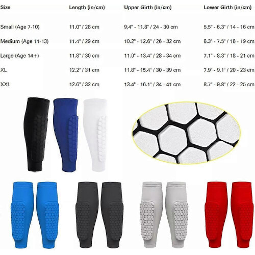 (L, black) Shin Defender KidsShindefender Compression Sleeve with Honeycomb Pads 2