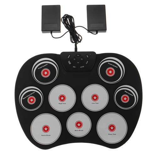 Portable Electronics Drum Set Roll Up Drum Kit 9 Silicone Pads USB Powered with Foot Pedals Drumsticks USB Cable 1