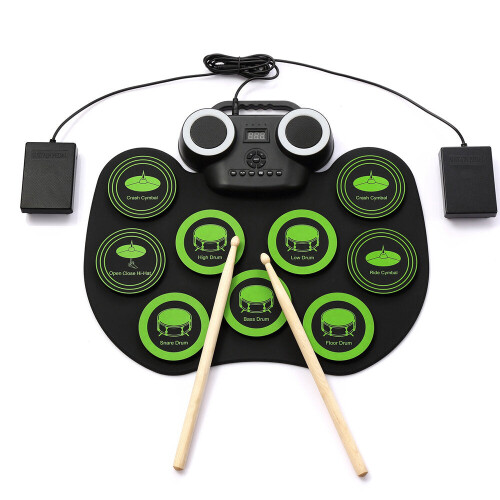 (White) Portable Hand Roll Electronic Drum Flash Bluetooth Drum Set with Built-in Lithium Battery Speaker 2