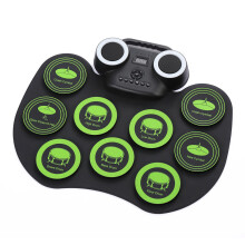 (Green) Portable Hand Roll Electronic Drum Flash Bluetooth Drum Set with Built-in Lithium Battery Speaker