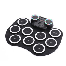 (White) Portable Hand Roll Electronic Drum Flash Bluetooth Drum Set with Built-in Lithium Battery Speaker