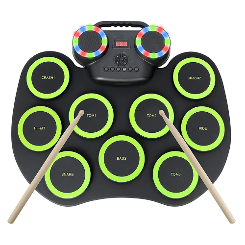 (White) Portable Hand Roll Electronic Drum Flash Bluetooth Drum Set with Built-in Lithium Battery Speaker 1