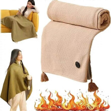 (white) Portable Heated Shawl, Portable Soft Zipper Electric Heated Blanket Shawl