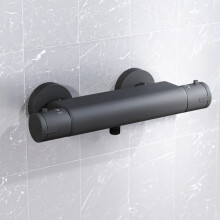 Nes Home Matte Black Round Thermostatic Shower Bar Valve - Single Outlet, Anti-Scald Brass, Dual-Function Diverter, 38C Safety Stop