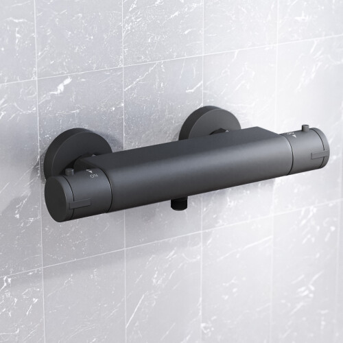 NES Home Nes Home Matte Black Round Thermostatic Shower Bar Valve with Single Outlet