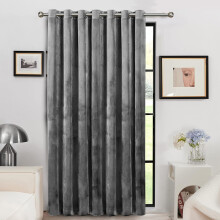 (Grey, 66" x 84" (167cm x 213cm)- Door Curtain Single Panel) Velvet Curtains Eyelet Ring Top Ready Made Lined Pair Panel