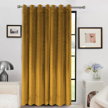 (Ocher, 66" x 84" (167cm x 213cm)- Door Curtain Single Panel) Velvet Curtains Eyelet Ring Top Ready Made Lined Pair Panel