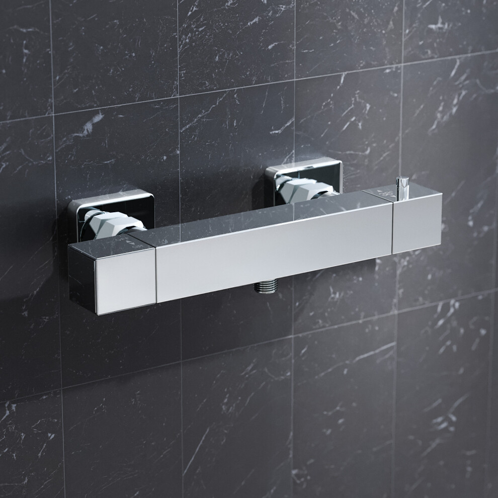 Nes Home Square Chrome Thermostatic Shower Bar Valve Single Outlet Wall Mounted
