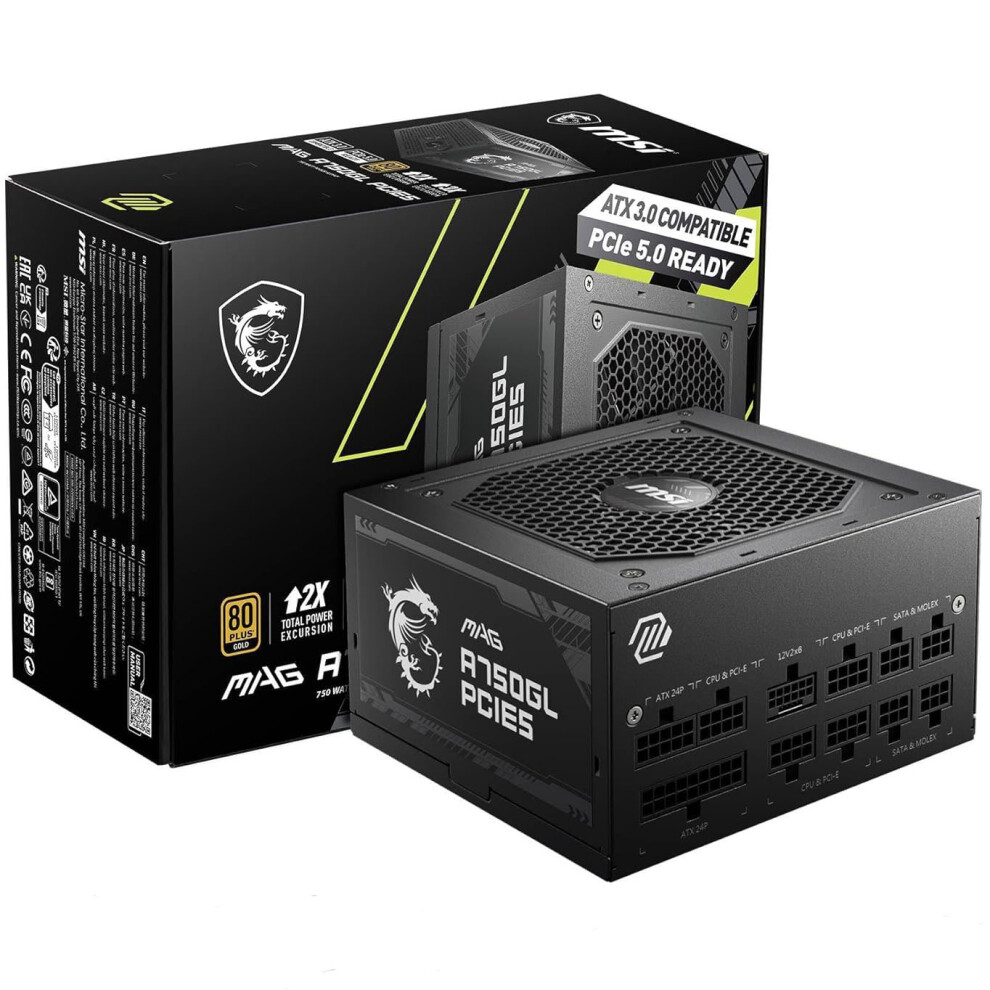Msi Mag A750gl Pcie5 80 Plus Modular Power Supply Psu Gold/Black 4711377087261