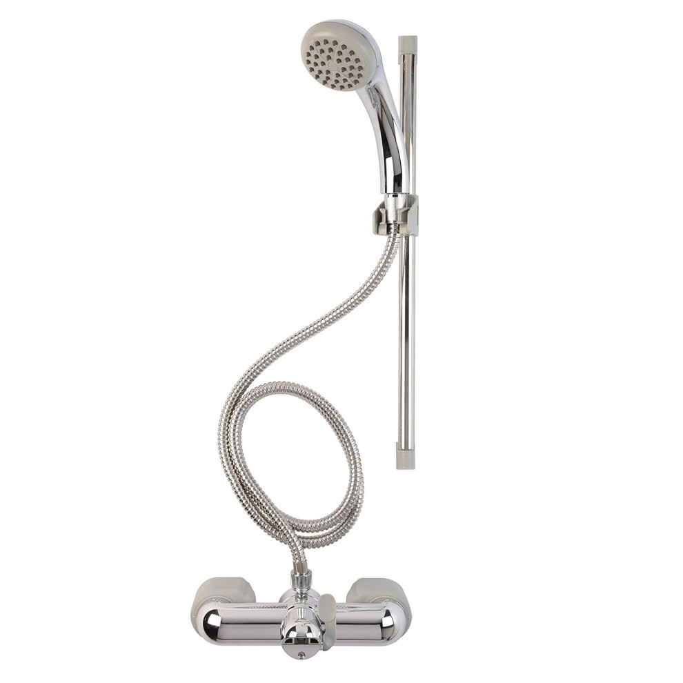 Croydex Bar Mixer Shower Set 1500Mm Flexi Tube Hose Riser Rail Chrome Plated