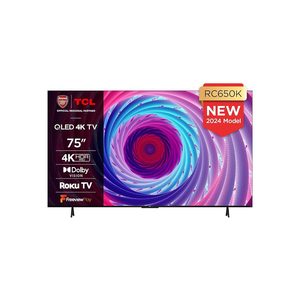 TCL 75RC650K 75-inch QLED Pro Television, 4K Ultra HD, Roku TV (Smart TV With Dolby Vision & Audio, HDR 10+, Compatible With Google Assistant & Alexa