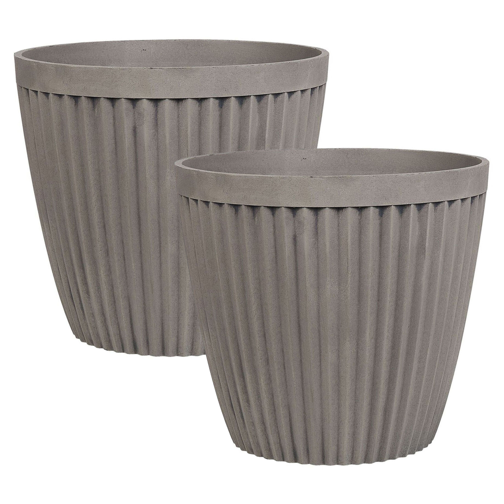 Set of 2 Plant Pots POKA Stone 36 cm Taupe
