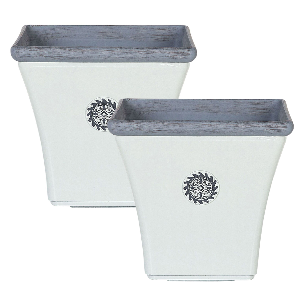 Set of 2 Plant Pots ELATEIA Stone 32 cm White