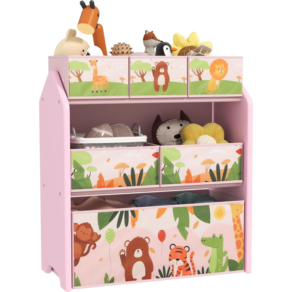 AIYAPLAY Kids Storage Unit, 3-Tier Toy Organiser Shelf with 6 Removable Storage Boxes, for Playroom, Bedroom