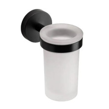 Croydex Tumbler & Holder Black Zinc Alloy with Frosted Glass Flexi-Fix Epsom